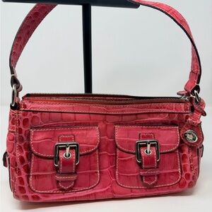 Dooney & Bourke Red/Pink Crocodile Embossed Shoulder Bag